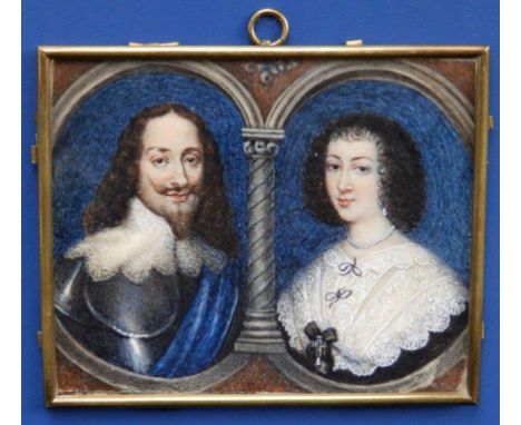 After van Dyck &ndash; Charles I &amp; Henrietta of France, double portrait &ndash; by a Florentine artist, inscribed verso, 