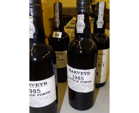 Three bottles of Harvey's 1985 Vintage Port and two others (5)