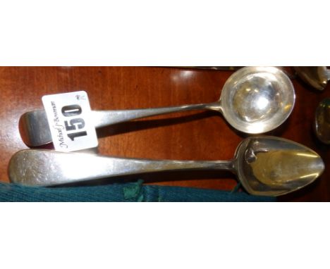 A pair of silver dessert spoons &ndash; TNGB, London 1795 and a sauce ladle (3)