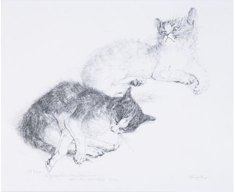 λ Léonard Tsuguharu Foujita (French/Japanese 1886-1968)Deux chats Lithograph, signed in pencil, numbered 15/110 and inscribed