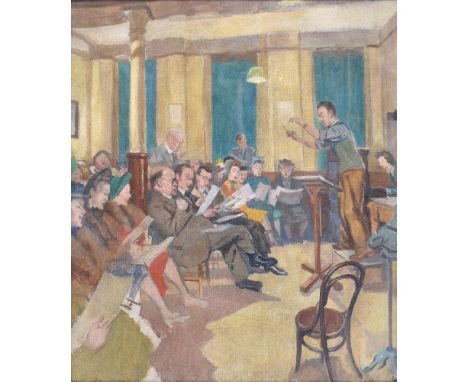 λ Harry Rutherford (British 1903 - 1985) Manchester Choral Society Rehearsal, 1940. Oil on canvas, with a portrait sketch ver