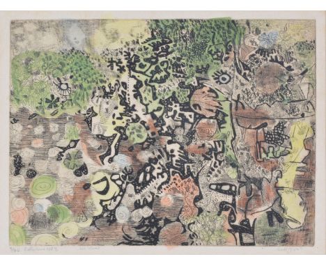 λ Anthony Gross (British 1905 - 1984) Deep pool through trees, reflections no.2 Hand-coloured etching, 1971 Signed in pencil,