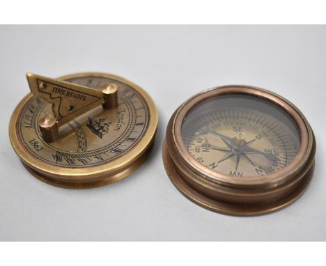 A Small Brass Circular Pocket Combination Compass and Sundial as Made by Stanley in 1846, Inner Lid Having Instructions as to