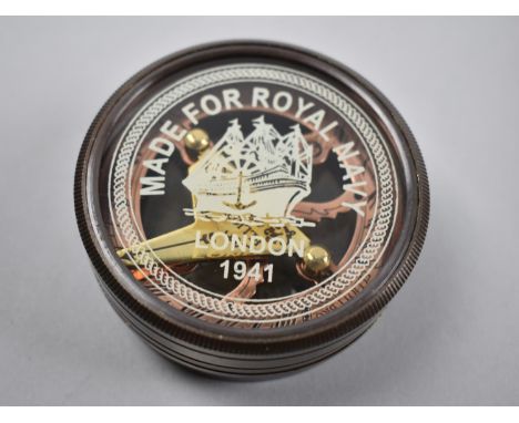 A Reproduction Combination Compass and Sundial in Circular Brass Case with Glazed Screw Off Lid Inscribed Made for Royal Navy