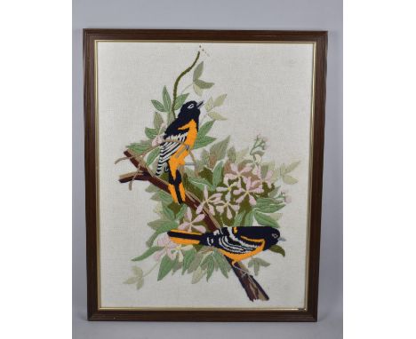 A Framed Tapestry, Birds in Branches, 45x57cm 