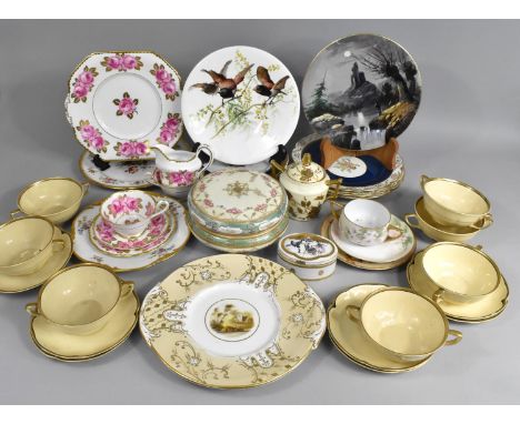 A Collection of Various Ceramics to Comprise Hand Painted Plates, Royal Grafton Gilt and Blue Bordered Plates with Central Fl