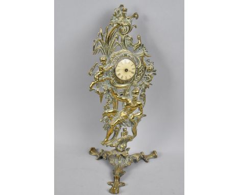 A 19th Century Pierced Brass Watch Holder Depicting Seated Father Time, Cherubs, Cockerel and Owl. Set on Tripod Base, with W