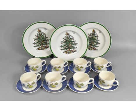 A Wedgwood 'Sarah's Garden' Tea Set to comprise Eight Cups and Eight Saucers Together with Three Spode Christmas Tree Plates 