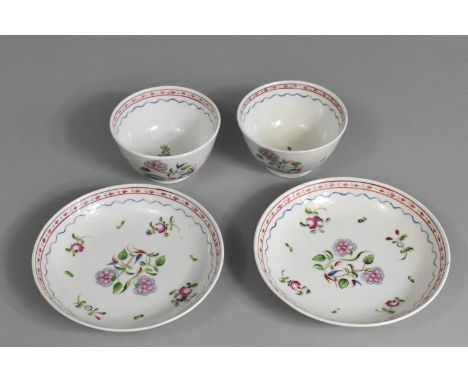 Two Early New Hall Tea Bowls and Saucers C.1785 