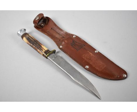 A Mid 20th Century Bone Handled Hunting Knife by W R Fagan, with Leather Scabbard 