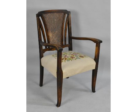 An Early 20th Century Mahogany Framed and Tapestry Seated Chair with Cane Back 