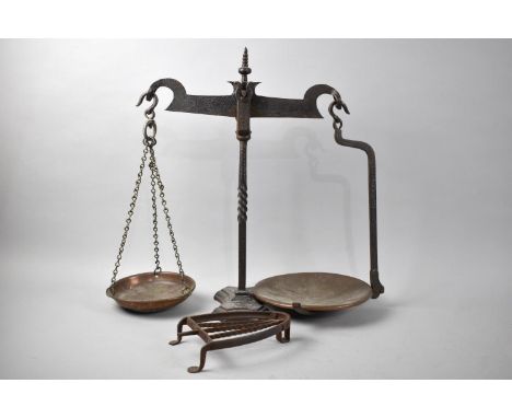 A Wrought Iron Pan Scale together with a Flat Iron Stand 