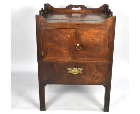A Georgian Mahogany Commode, Galleried Top, 53cms Wide 