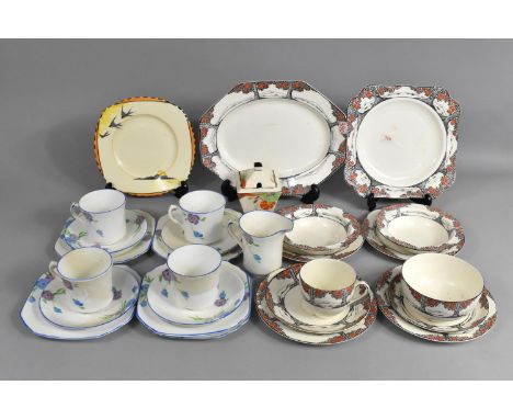 A Collection of Art Deco Teawares to Comprise Part Set of Crown Ducal 'Orange Tree' Pattern, Burleigh Ware Sun Ray Plate etc 