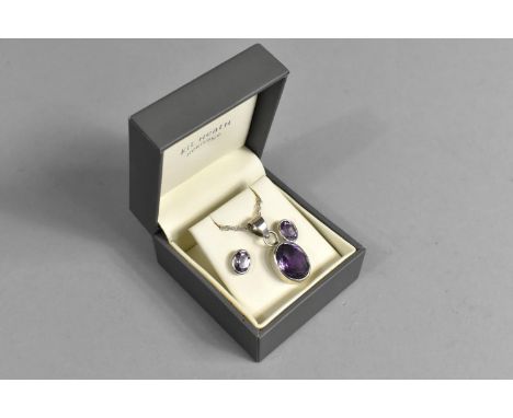 A Silver and Amethyst Pendant Necklace on Chain and Pair of Matching Earrings by Kit Heath 