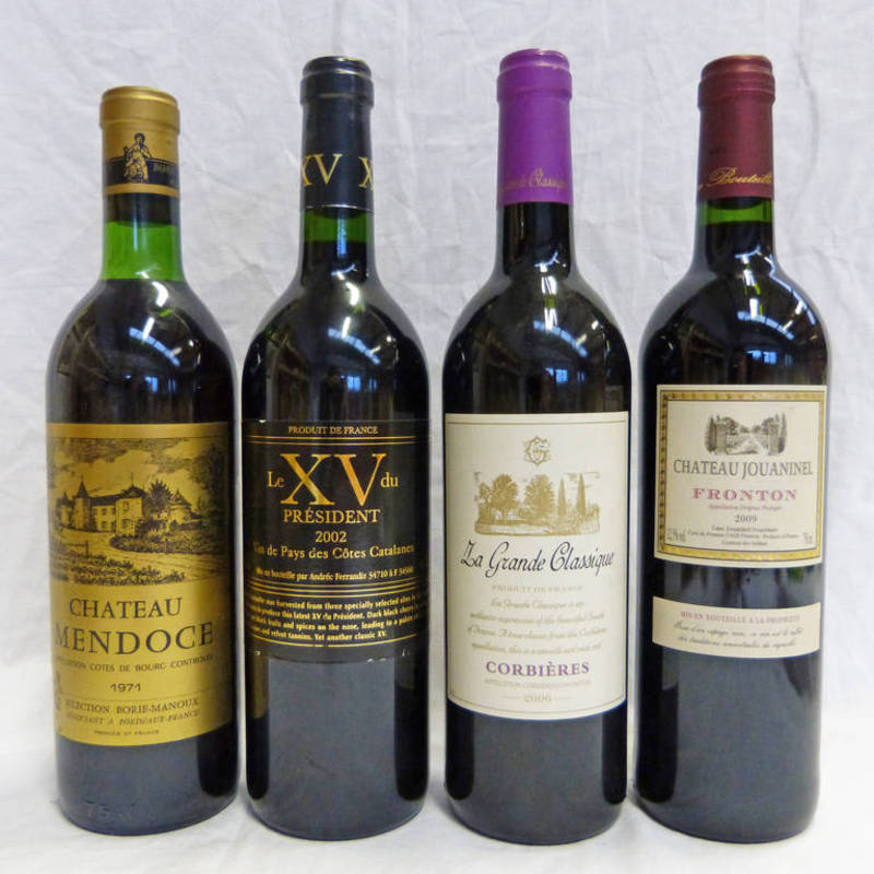 4 BOTTLES ASSORTED FRENCH RED WINES, CHATEAU MENDOCE 1971, LE XV DU