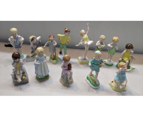 A collection of thirteen Royal Worcester Days of the Week porcelain figuresLocation: 