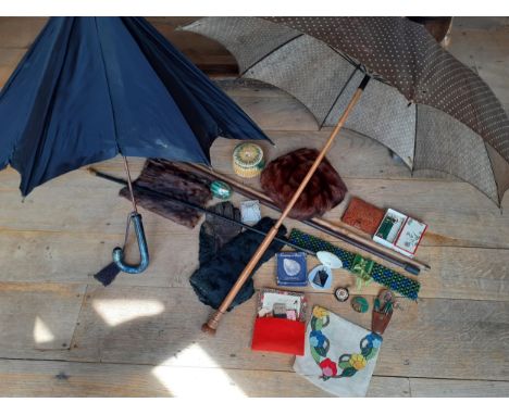 A vintage lot of fashion accessories, mainly mid 20th Century, to include a Fox & Co Ltd 'FoxElla' black umbrella A/F and ano