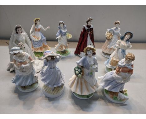 Ten Royal Worcester porcelain lady figures to include 'The Milkmaid', 'Fruit Picking' and othersLocation: 