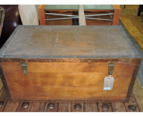 An early 20th Century copper mounted steamer trunk, the cover stencilled 'F.H. Dean'