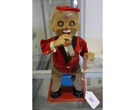 A 1960s Japanese tinplate automaton, modelled as an elderly gentleman smoking a cigar.