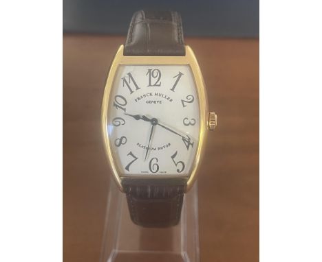 Franck Muller Cintree Curvex. ;Model 2852 SC. Solid 18k Yellow Gold case and buckle with new Brown Leather strap. ;Self windi