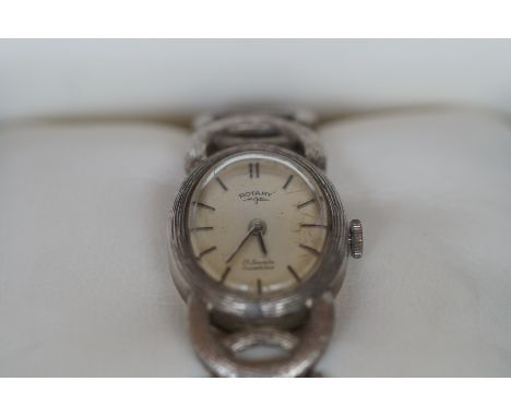 Ladies Rotary Stamped Silver Wristwatch - Boxed and Currently Ticking