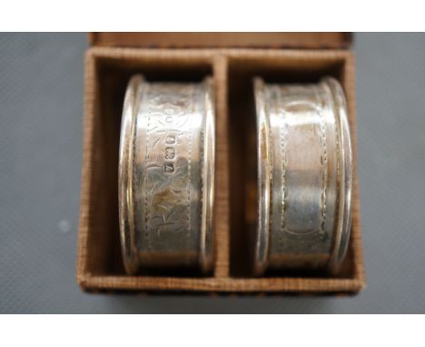 Pair of Silver Napkin Rings, Full Birmingham Hallmark, Vacant Cartoush 