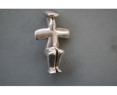 Unusual 925 Silver Large Pin Brooch - 7.5cm 