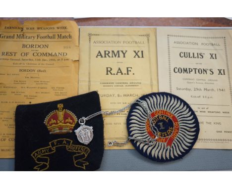 Collection of Military Football Memorabilia from 1941 to include a Silver Watch Fob on thin Chain  