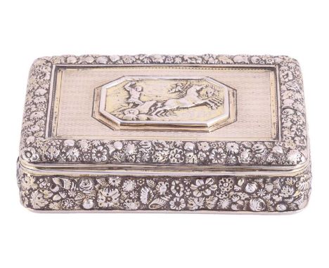 A George III silver snuff box by Daniel Hockley, London 1817, of rectangular form, cover centred with an octagonal chased rel