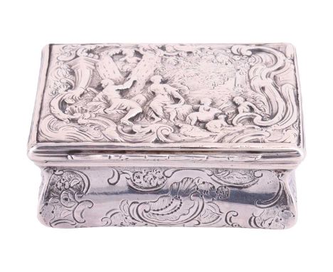 A George II silver snuff box by William Lestourgeon, London 1749, of rectangular form with cushioned sides, the hinged cover 