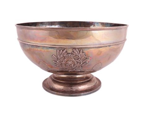 A large silver presentation punch bowl by Hunt &amp; Roskell, Late Storr &amp; Mortimer, London 1902, embossed with rose leav