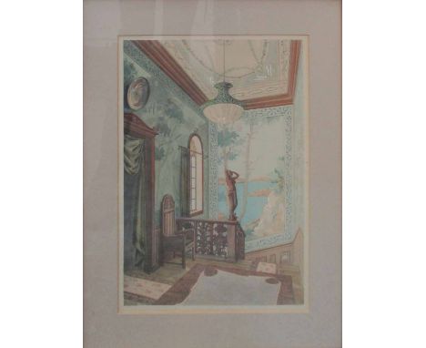 19th CENTURY SCHOOL 'Interior', lithograph in colours, 40cm x 30cm, framed and glazed.