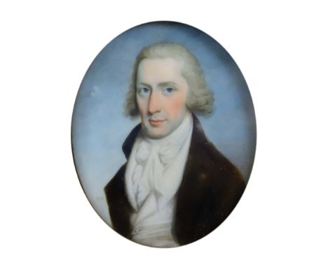 T. H. (Late 18th Century English School) - Miniature painting - Portrait of a gentleman with grey wig, monogrammed 'TH', with