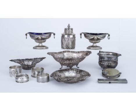 A Pair of Late Victorian Silver Oval Salts of Neo Classical Design and Mixed Silver, the salts by George Nathan and Ridley Ha