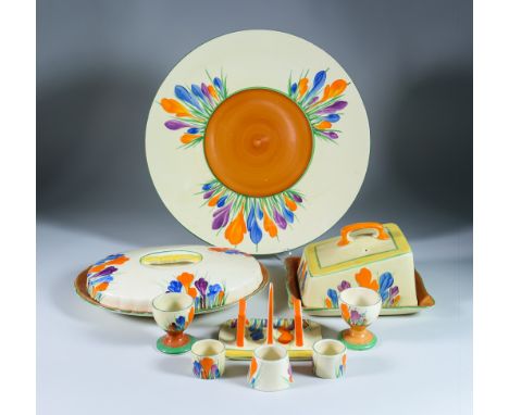 Crocus, a Clarice Cliff Bizarre Circular Plaque and Other Items, the plaque 13.25ins diameter, an Athol cheese dish and cover