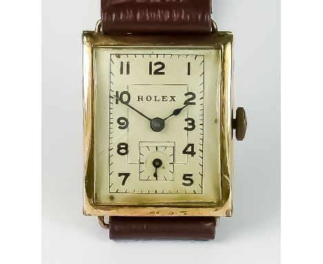 An Early 20th Century Rolex 9ct Gold Manual Wind Wristwatch, Serial No. 39612, 25mm x 30mm case, the silver dial with black A