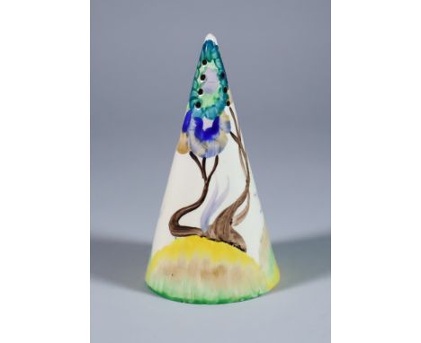 Viscaria, a Clarice Cliff Bizarre Conical Sugar Sifter, 5.5ins high, printed mark with Wilkinson backstamp