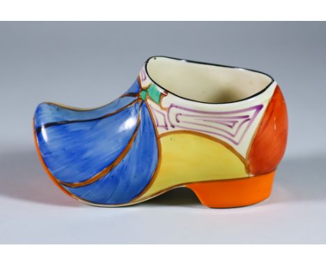 Melon, a Clarice Cliff Fantasque Clog, painted in colours, 5.5ins wide x 3.25ins high, printed mark with Wilkinson backstamp