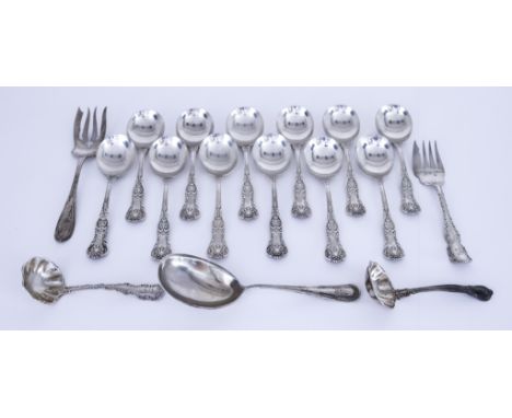 Twelve Sterling Silver Queens Pattern Soup Spoons and Mixed Metalware, the soup spoons stamped Sterling, weight 24ozs, initia