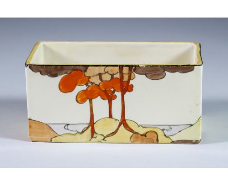 Coral Firs, a Clarice Cliff Bizarre Flower Trough, painted in colours, shape no.657 4.75ins x 2.25ins, with printed mark and 