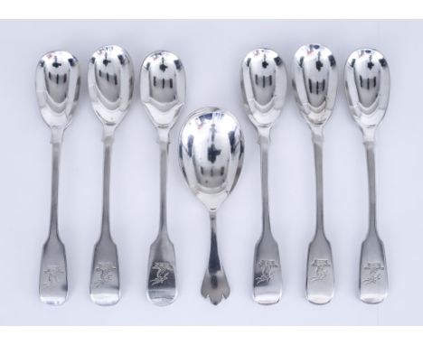 A Set of Six Victorian Irish Silver Fiddle Pattern Mustard Spoons and Mixed Silverware, the mustard spoons by Christopher Cum