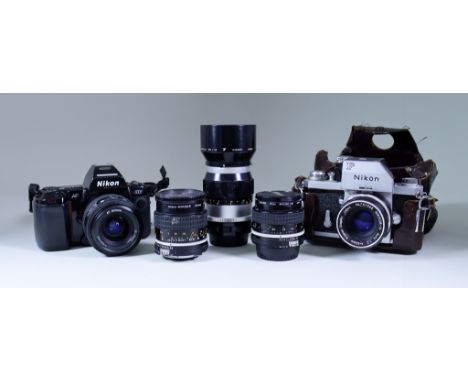 A Selection of Nikon Film Cameras and Accessories, comprising - Nikon F1 fitted with Nikkor-H 2/50mm lens and Ever Ready case