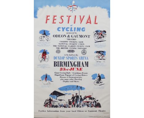 1951 "Festival of Cycling" Poster, Printed by The Haycock Press, London, 29.75ins x 19.75ins, framed and glazed, two Dunlop c