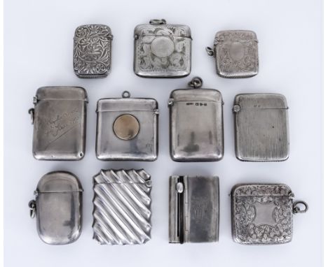 A Victorian Silver Combination Vesta Case/Wick Holder and a Selection of Vesta Cases, the combination case by Jane Brownett a