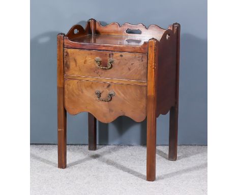 A George III Mahogany Tray Top Bedside Commode, with handle cut out to top, fitted two drawers, with shaped apron, on square 