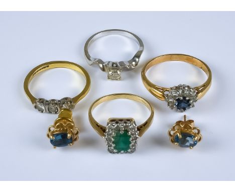 A Mixed Lot of Gem Set Jewellery, Modern,  comprising - 18ct white gold solitaire diamond ring, set with a diamond, approxima