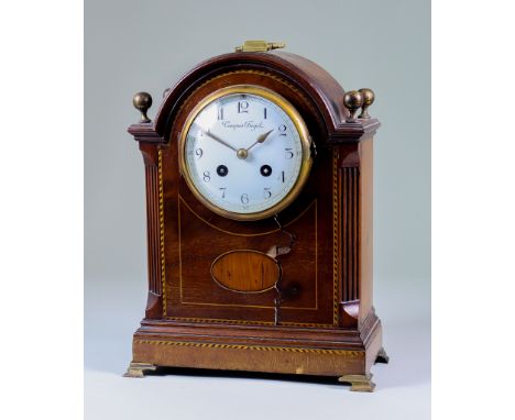A Late 19th Century French Mahogany Cased Mantel Clock, by Vincent Aetccie No.5829, the 4ins diameter white enamel dial with 