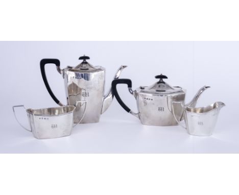 A George V Silver Rectangular Four-Piece Tea and Coffee Service, By Barker Brothers Silver Ltd, Birmingham 1937, of panelled 